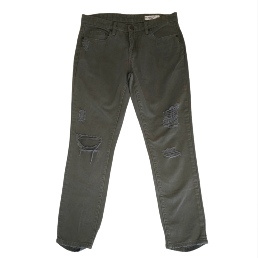Blank NYC Green Distressed Cropped Girlfriend Jeans Size 26